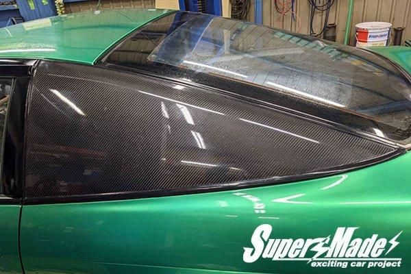 SuperMade １８０ＳＸ用 リアクウォーターガラス純正タイプカーボン製三角窓 for 180SX