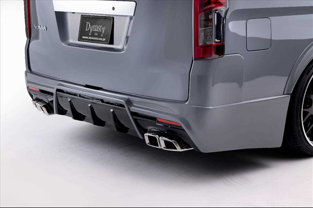 Dynasty EXIST専用マフラーカッター 3型ガソリン車用 for キャラバン E26系 ガソリン車用， スーパーロングワイドボディ4D用