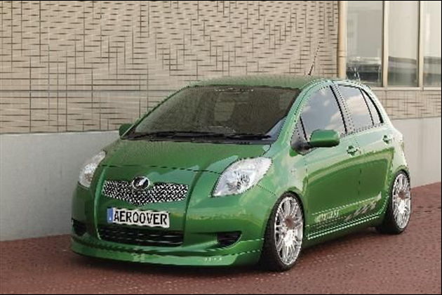 AERO OVER 90系用エアロ3Pセット+エクステンションマフラーカッターセット for ヴィッツ SCP90/NCP91 前期 RS、4WD不可、1.3L/1.5L FF車用